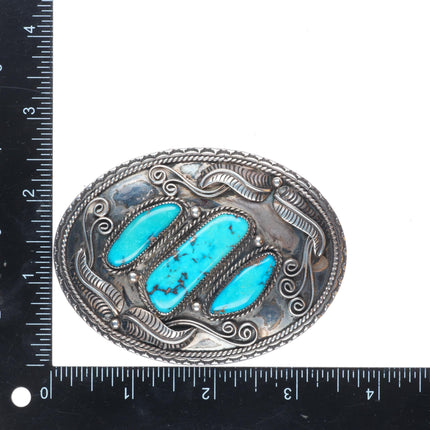 Vintage Ted Guerro Navajo sterling silver high grade turquoise belt buckle