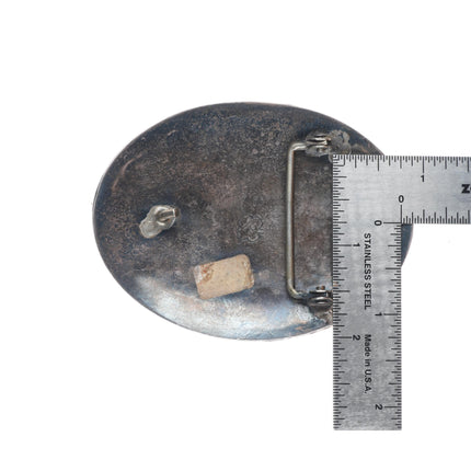 Vintage Ted Guerro Navajo sterling silver high grade turquoise belt buckle