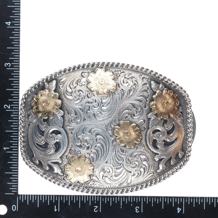 14k gold/Sterling silver Superior hand engraved trophy/western belt buckle