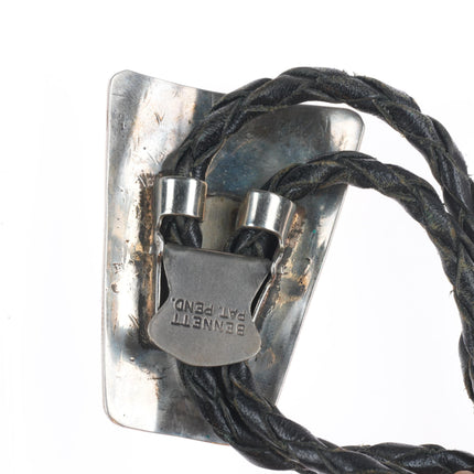 c1970 Vintage Navajo sterling silver hand stamped 3 stone turquoise bolo tie