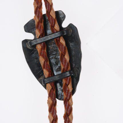 c1950 Vintage Navajo sterling silver Blue Gem turquoise arrowhead bolo tie