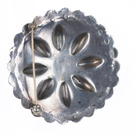 c1940's vintage Navajo Blue Gem turquoise sterling silver repousse pin/brooch