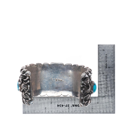 7" vintage Andy Lee Kirk Isleta pueblo sterling silver turquoise cuff bracelet