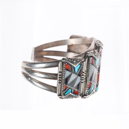 6.75" Nicholas-Theresa Leekela Zuni intarsia inlay sterling silver cuff bracelet