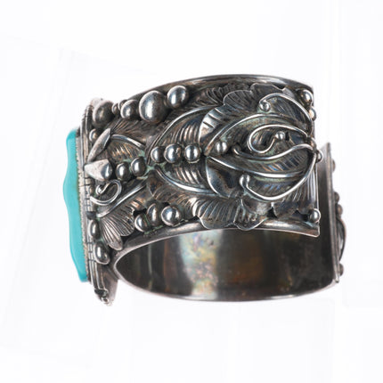 7.25" Vintage Sylvia Chee Navajo sterling silver Kingman turquoise cuff bracelet