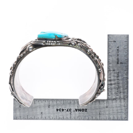 7.25" Vintage Sylvia Chee Navajo sterling silver Kingman turquoise cuff bracelet