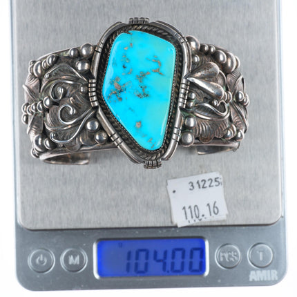 7.25" Vintage Sylvia Chee Navajo sterling silver Kingman turquoise cuff bracelet