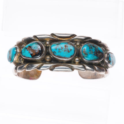 6.25" Vintage Navajo Pilot Mountain turquoise sterling silver row cuff bracelet