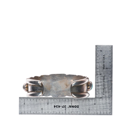 6.25" Vintage Navajo Pilot Mountain turquoise sterling silver row cuff bracelet