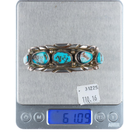 6.25" Vintage Navajo Pilot Mountain turquoise sterling silver row cuff bracelet