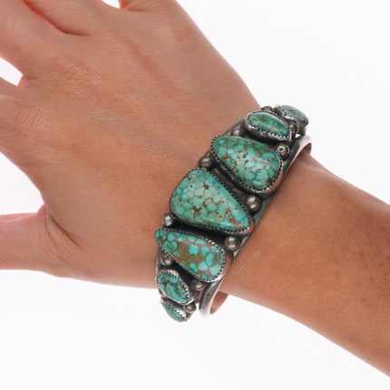 6.6" Vintage Navajo sterling silver Pilot Mountain web turquoise cuff bracelet