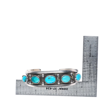 6.25" 1950's Vintage Navajo sterling silver turquoise row cuff bracelet