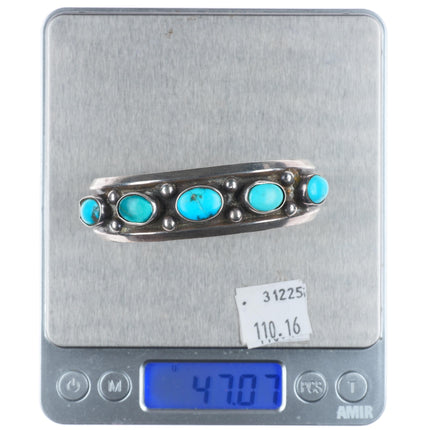6.25" 1950's Vintage Navajo sterling silver turquoise row cuff bracelet
