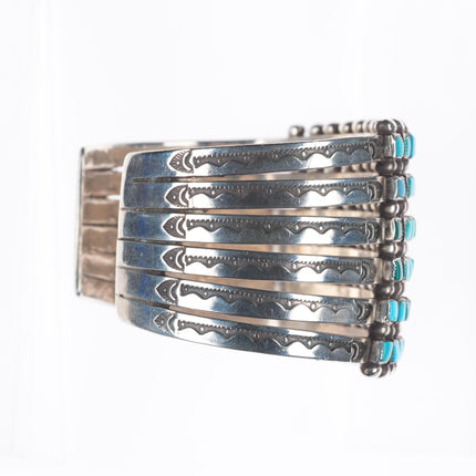 6.5" c1940 Zuni square cut 6 stack turquoise row cuff bracelet sterling silver