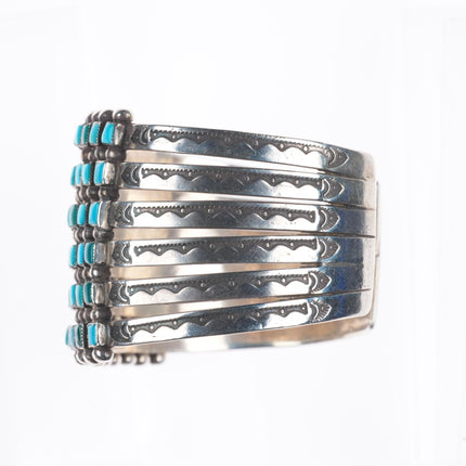 6.5" c1940 Zuni square cut 6 stack turquoise row cuff bracelet sterling silver