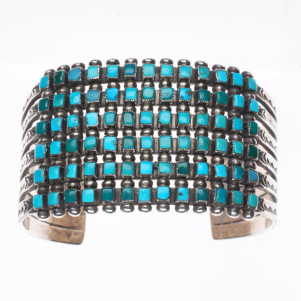 6.5" c1940 Zuni square cut 6 stack turquoise row cuff bracelet sterling silver