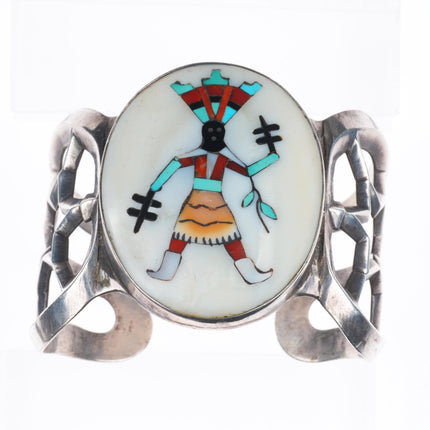 6.5" Lambert Homer Sr Zuni Intarsia inlay sandcast sterling silver cuff bracelet