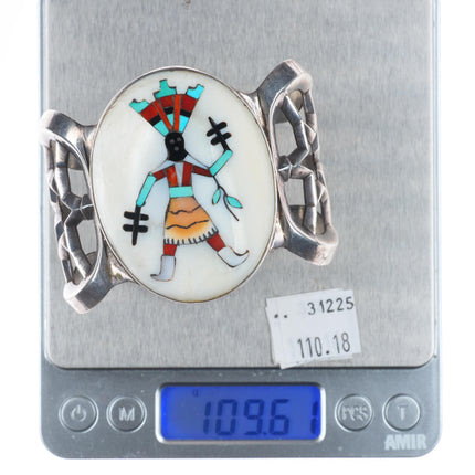 6.5" Lambert Homer Sr Zuni Intarsia inlay sandcast sterling silver cuff bracelet