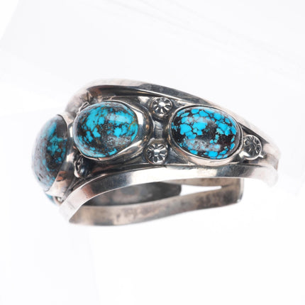 6.75" Vintage Navajo sterling silver high grade Persian turquoise cuff bracelet