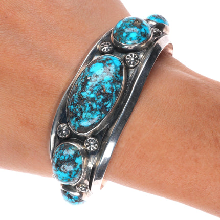 6.75" Vintage Navajo sterling silver high grade Persian turquoise cuff bracelet