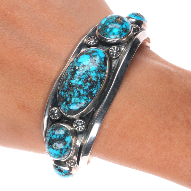 6.75" Vintage Navajo sterling silver high grade Persian turquoise cuff bracelet