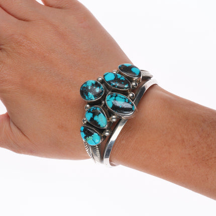 6.1" Esther Wood Navajo sterling silver high grade turquoiise cuff bracelet