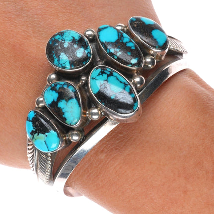 6.1" Esther Wood Navajo sterling silver high grade turquoiise cuff bracelet