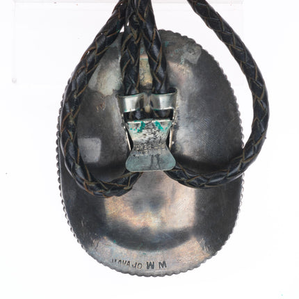 c1970 Heavy Vintage WM Navajo sterling silver ram bolo tie w/nice turquoise
