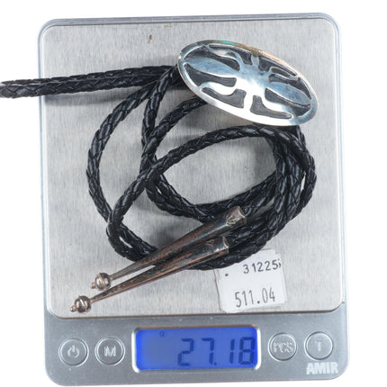 Vintage Navajo sterling silver ketoh design overlay style bolo tie