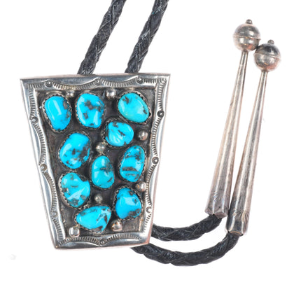 W Chee Vintage Navajo sterling silver turquoise cluster bolo tie