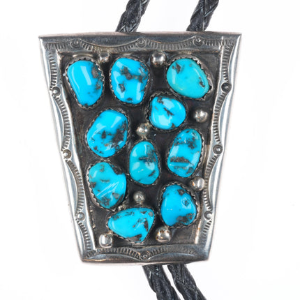 W Chee Vintage Navajo sterling silver turquoise cluster bolo tie