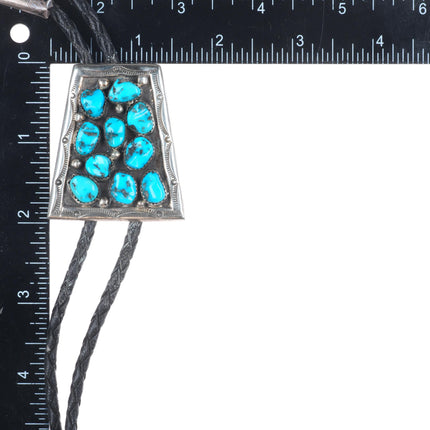 W Chee Vintage Navajo sterling silver turquoise cluster bolo tie