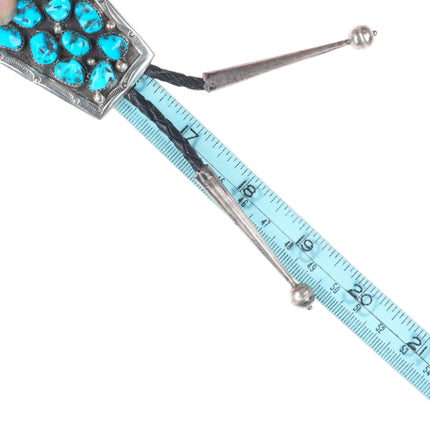 W Chee Vintage Navajo sterling silver turquoise cluster bolo tie