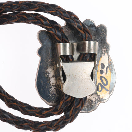 c1960 c-31 Vintage Navajo sterling silver spiderweb turquoise bolo tie