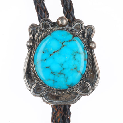 c1960 c-31 Vintage Navajo sterling silver spiderweb turquoise bolo tie