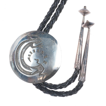 Bill Setalla Hopi Vintage sterling silver overlay style bolo tie salamander