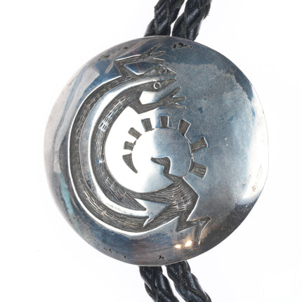 Bill Setalla Hopi Vintage sterling silver overlay style bolo tie salamander