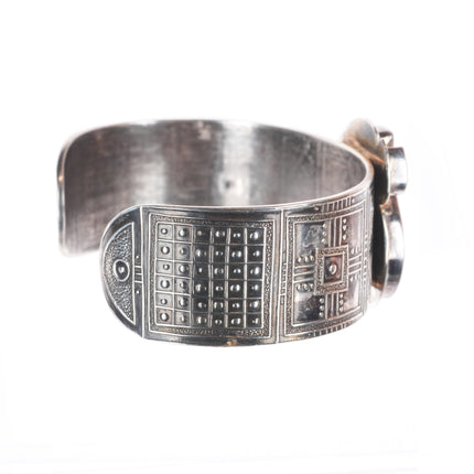 6.5" Retro Tabra Sterling silver Ammonite fossil Garnet cuff bracelet