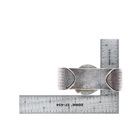 6.5" Retro Tabra Sterling silver Ammonite fossil Garnet cuff bracelet