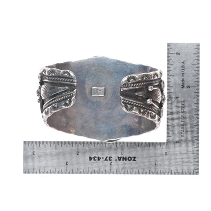 6.5" 1970's Vintage ET Navajo sterling silver spiderweb turquoise cuff bracelet