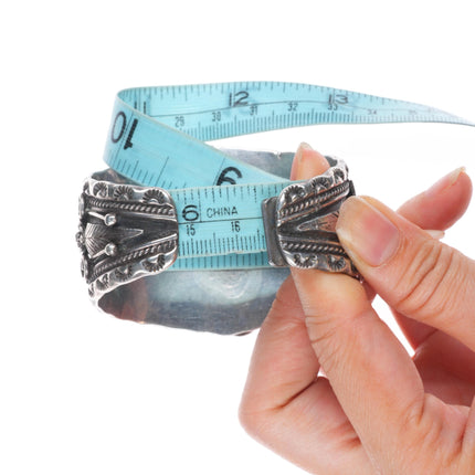 6.5" 1970's Vintage ET Navajo sterling silver spiderweb turquoise cuff bracelet