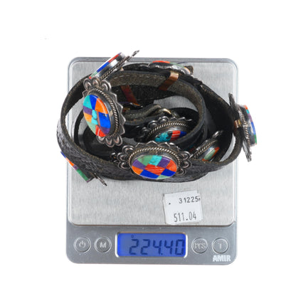 37.5" Albert Platero Navajo sterling silver Santo Domingo inlaid concho belt