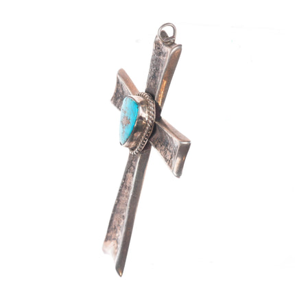 Big vintage Navajo Tufa cast sterling silver cross with turquoise