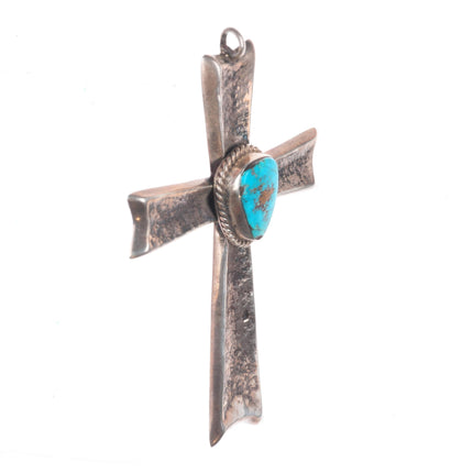 Big vintage Navajo Tufa cast sterling silver cross with turquoise