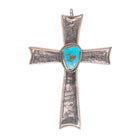 Big vintage Navajo Tufa cast sterling silver cross with turquoise