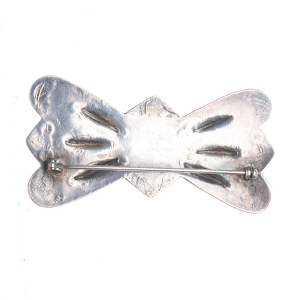 1940's Big Vintage Navajo sterling silver bowtie pin w/Royston turquoise
