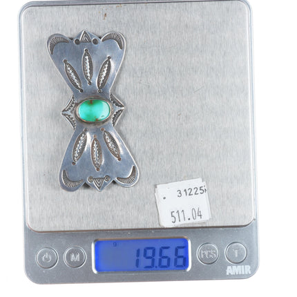 1940's Big Vintage Navajo sterling silver bowtie pin w/Royston turquoise