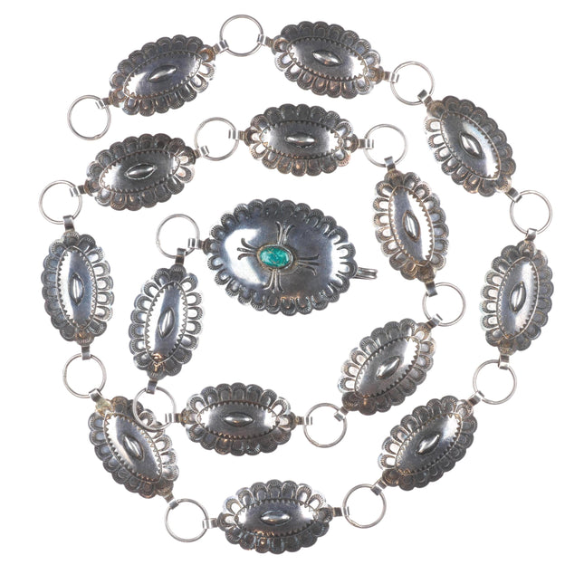 35.5" 40's-50's Vintage Navajo sterling silver link concho belt with turquoise