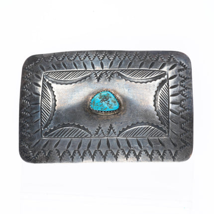 WD Vintage Navajo sterling silver nicely stamped belt buckle with turquoise
