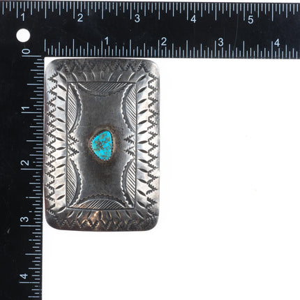 WD Vintage Navajo sterling silver nicely stamped belt buckle with turquoise